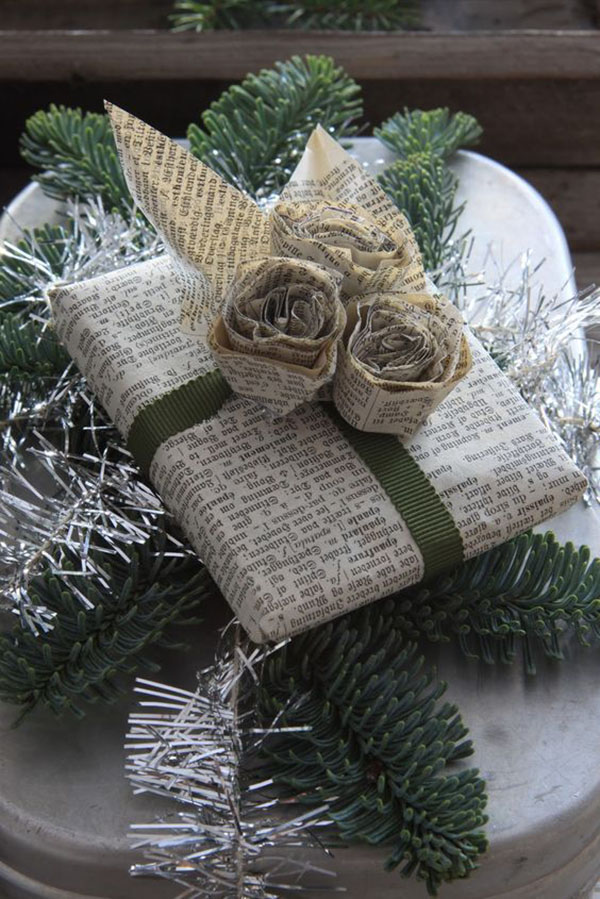 wrap gifts with newspaper