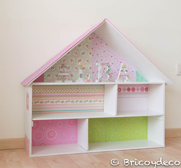 dollhouse made from a wooden box