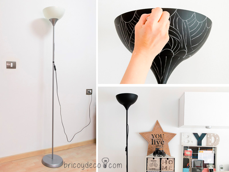 before and after painting a lamp with blackboard paint