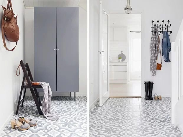 ideas to decorate the hall with hydraulic tiles