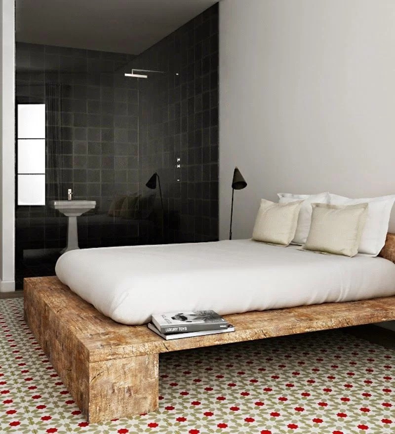 decorate with hydraulic tiles in the bedroom