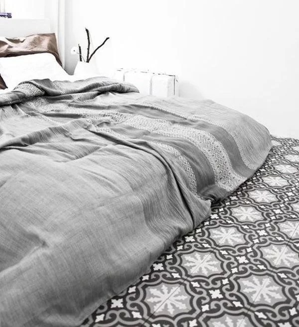 decorate the bedroom with hydraulic tiles