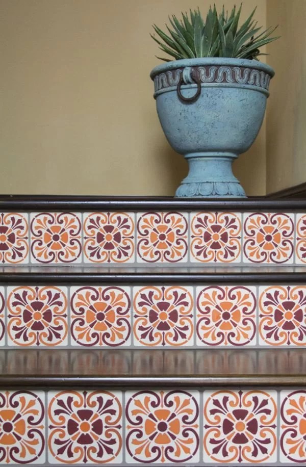 decorate stairs with hydraulic tiles