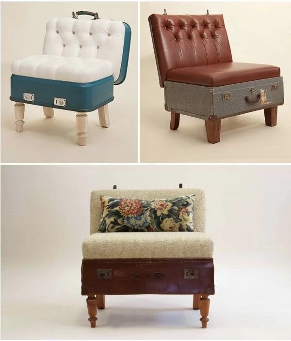 decorate with suitcases and recycle in chairs