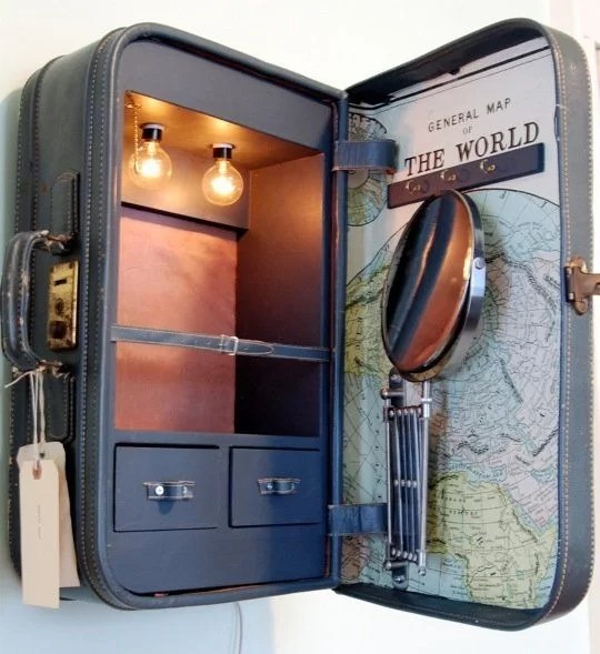 decorate with suitcases and recycle as a wall cabinet