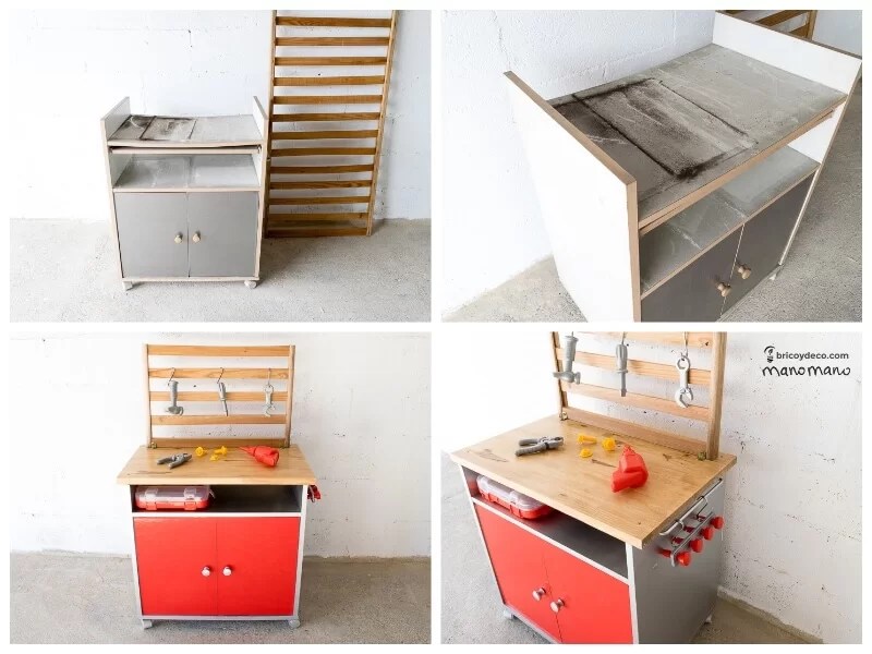 toy workbench recycling a microwave cabinet
