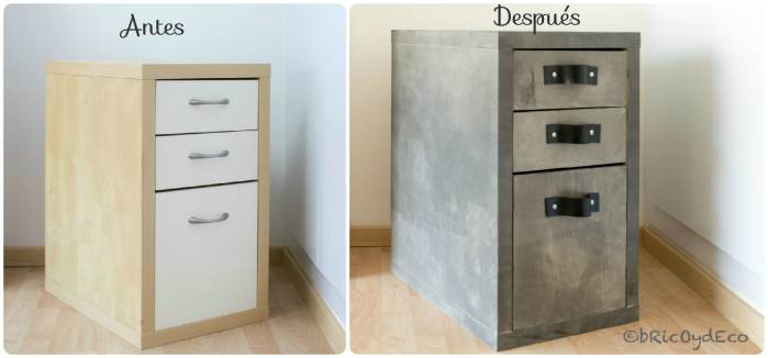 how to give an industrial look to a melamine chest of drawers
