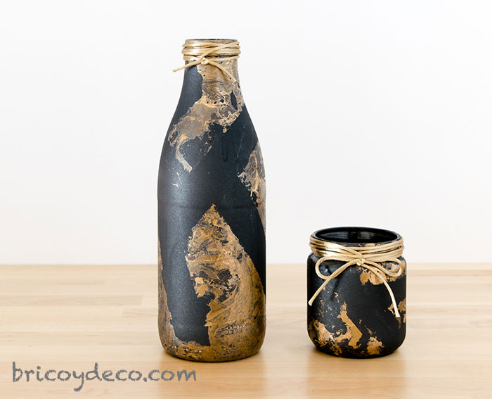 marble effect painted glass bottles 