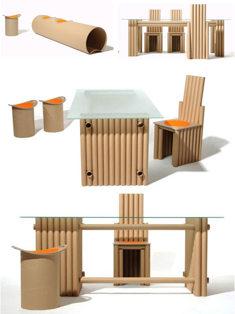 recycle cardboard tubes in a dining room