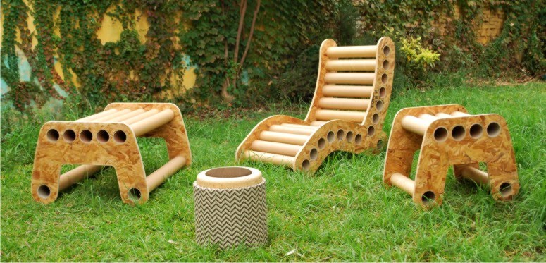 furniture made with cardboard tubes