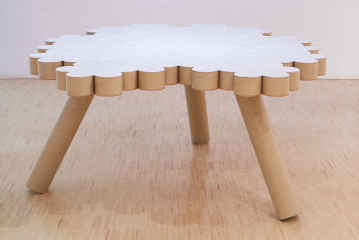 recycle cardboard tubes on a side table 