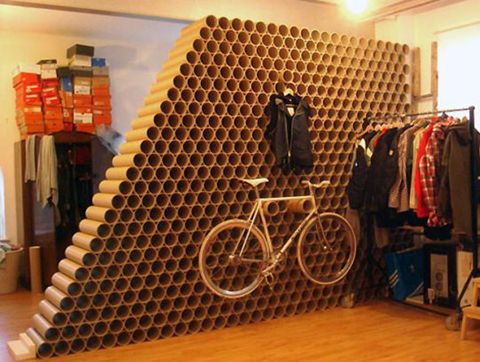 wall made by recycling cardboard tubes 