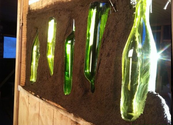 Make a wall with recycled glass bottles