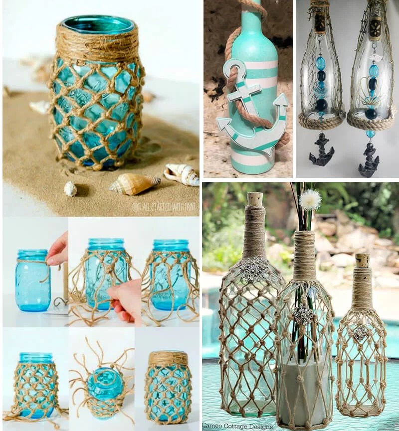 decorate marine-style bottles with ropes