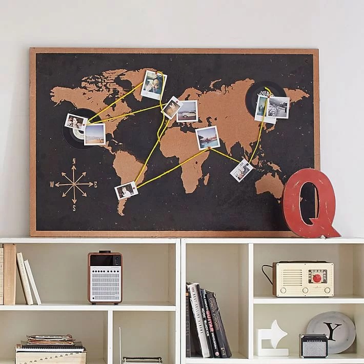 cork board with world map