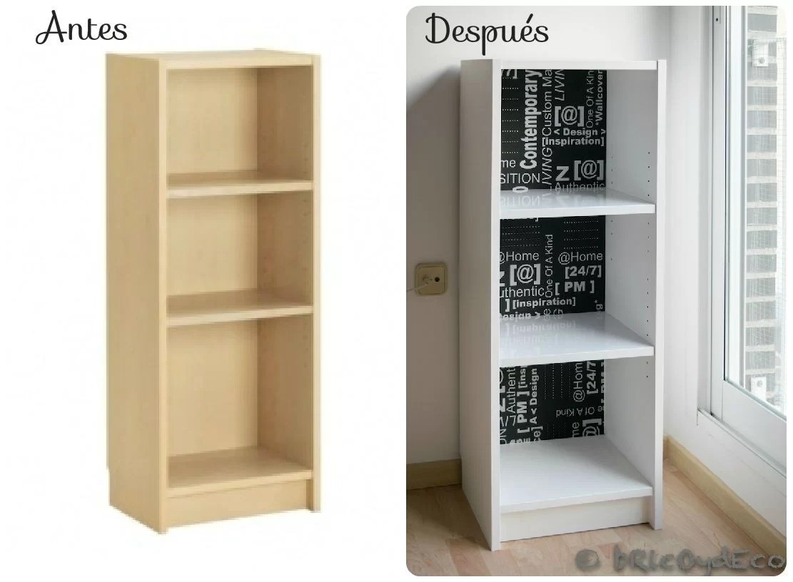 Before and after of an Ikea Billy bookcase