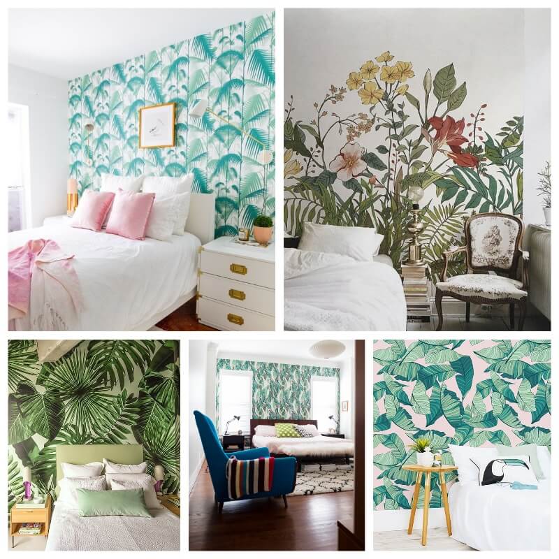 decorate the bedroom with tropical wallpaper